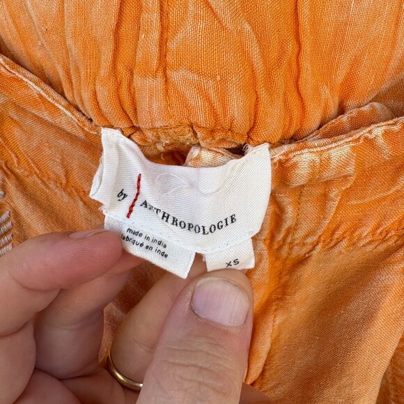 Anthropologie Parachute Pants Women's XS Orange Boho Hippie Embroidered Linen - Picture 8 of 12
